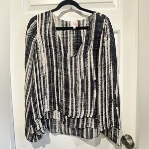 Parker Silk Blouse Black & Ivory Abstract Stripe - EUC